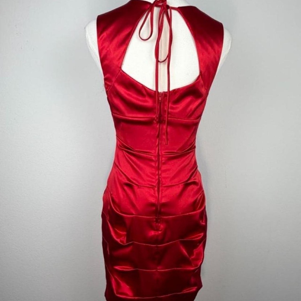 Red Satin Y2K Ruched Party Dress - Picture 4 of 7